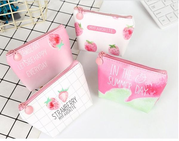 

2017 creative zipper mini wallet for the key package strawberry cute students short form PU zero wallet wholesale, C2