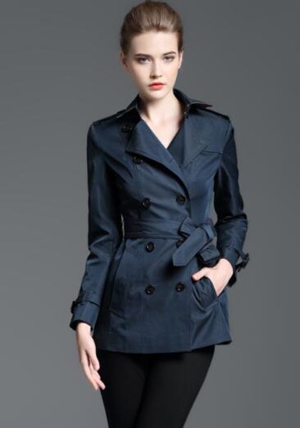 

classic women fashion england style double breasted short trench coat/brand designer slim fit cotton trench for women size s-xxl b8329, Tan;black