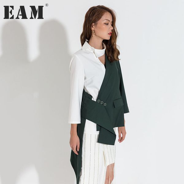 

wholesale- [eam] 2017 autumn trendy new hit color stitching long sleeve turn-down collar coat loose single breasted jacket women ja42406s, Black;brown