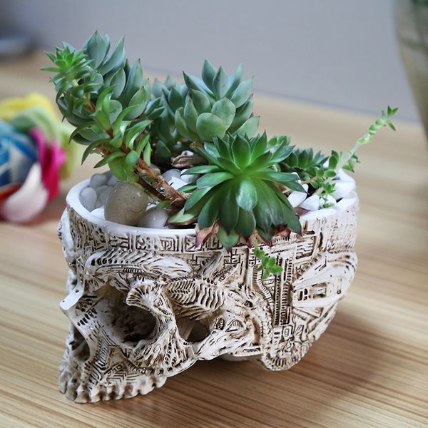 

eco-friendly hand carved skull flower pot human skull bone bowl home garden decor halloween decoration