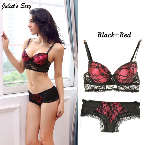

wholesale-2016 brand women bra set lace bra and panty set push up luxurious underwear women bra lingerie set, Red;black