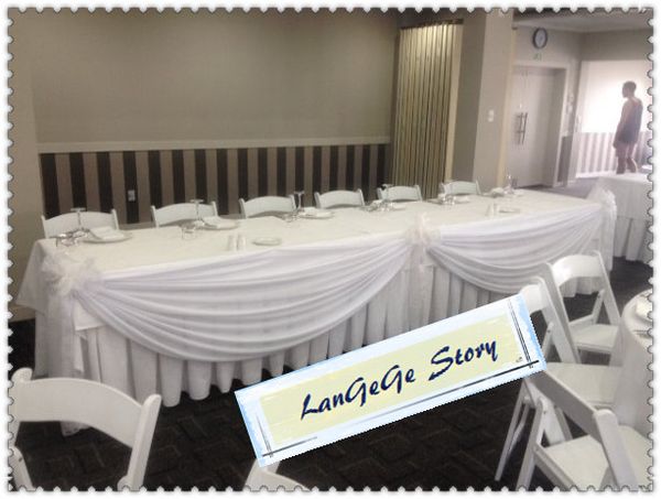 2019 Ice Silk Fabric 17ft White Table Skirt With Drapes Birthday