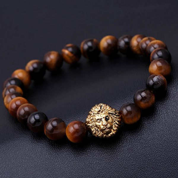 Perlen-Charm-Buddha-Paracord-Löwen-Armband aus Naturstein für Männer, Pulseras Homme Bracciali Uomo Herrenschmuck