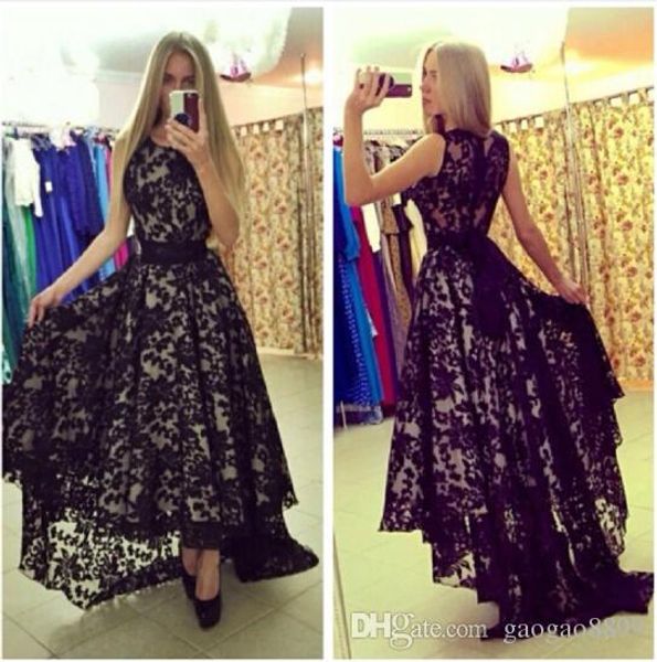 

Elegant a line Black Lace Evening Dresses 2019 Saudi Arabia Prom Dress vestidos de festa sleeveless formal occasion gown
