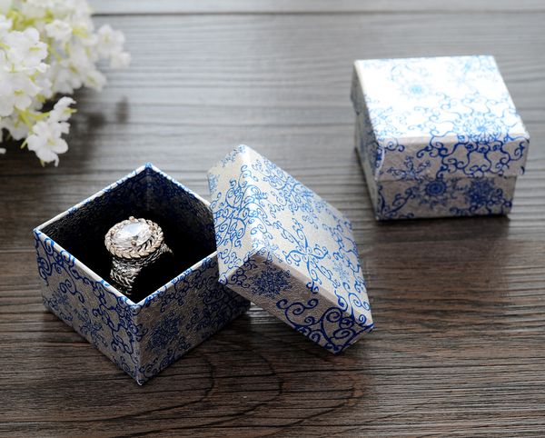 

[simple seven]chinese style blue pattern ring gift box, fashion festival earring package, retail necklace paper packing (small), Black;white