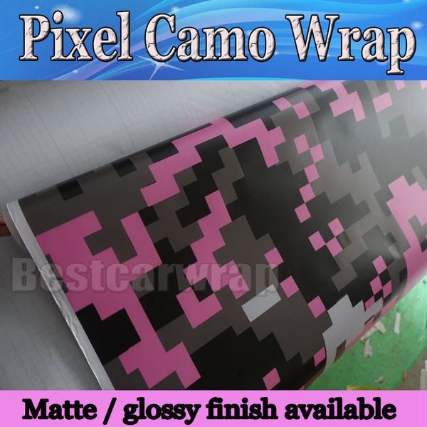 Pink Matte Digital Tiger Camo Vinyl Car Wrap foil Con bolle d'aria Free Pixel Camouflage Graphics Car Sticker Film 1.52x30m / Roll 5x98ft