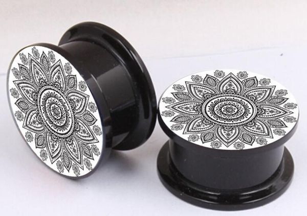 

new black with white flower acrylic anti allergy 20 pcs/lot plugs tunnels body piercing jewelry 4 5 6 8 10 12 14 16mm earrings drop shipping, Silver
