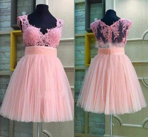 

розовые кружева и шифон homecoming платья 2016 sheer спинки короткие платья выпускного вечера оборками длиной до колен вечерние платья дешев, Blue;pink