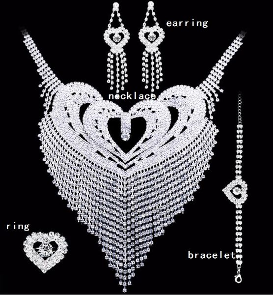 

bridal jewelry sets crystal wedding earrings necklace rings bracelet accessories one set include four pcs luxury fashion new style ht124, White