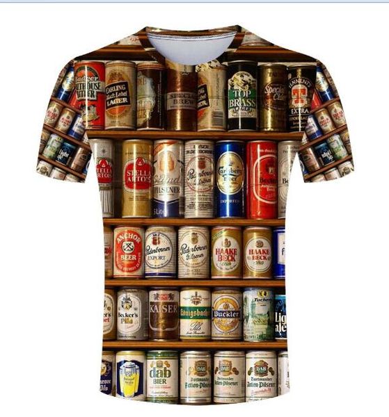 

fashion tees stacked hop t shirt men sleeve short beer sales cans casual round neck summer male clothing bottles 3d hip dlipl, Black