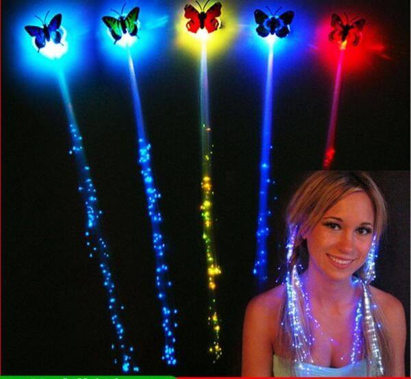 

dhl flash led hair braid luminous light up led hair extension party hair glow fiber optic butterfly led hair night lights with clip, Blue;red