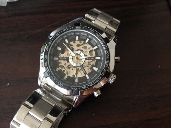 

winner skeleton watches for men mechanical men's sport watch wn04, Slivery;brown