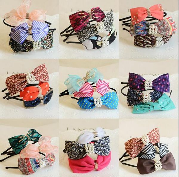 

10pcs/lot mix colors style bowknot cloth hairband headbands for hair jewelry gift craft hj023, Silver