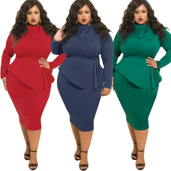 

XL-5XL Womens Autumn Casual Office Long Sleeved Bodycon Pencil Midi Dress Ladies Fall Clubwear Cocktail Party Evening Dresses Plus Size