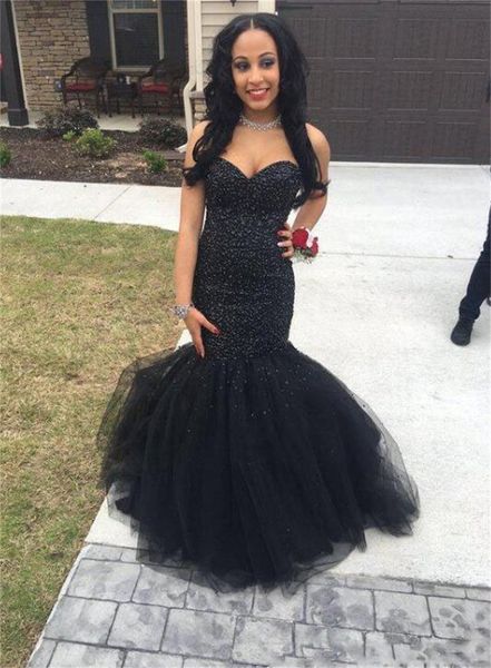 

black girl prom dress mermaid style sweetheart sequins beads tutu tulle girls pageant dress floor length lace up formal evening gowns