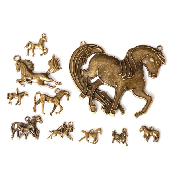 

new wholesale 48pcs/lot mixed tibetan zinc alloy horse charms antique bronze plated pendants for diy jewelry findings jewelry, Bronze;silver