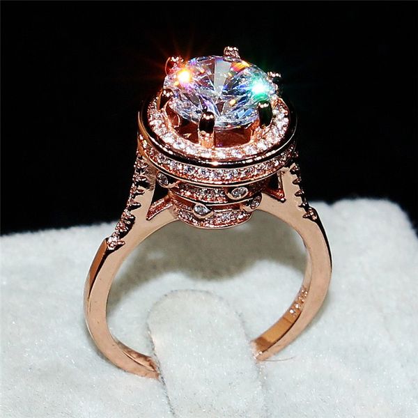 

vintage 100% silod 925 sterling silver&rose gold ring big 3ct simulated diamond ring finger engagement wedding bands rings for women, Slivery;golden