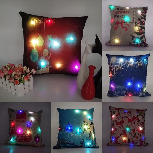 LED Christmas Pillows Case Xmas Pillow Cover Renne Elk Throw Cushion Cover Tree Sofa Nap Cushion Covers Babbo Natale Home Decor C2898