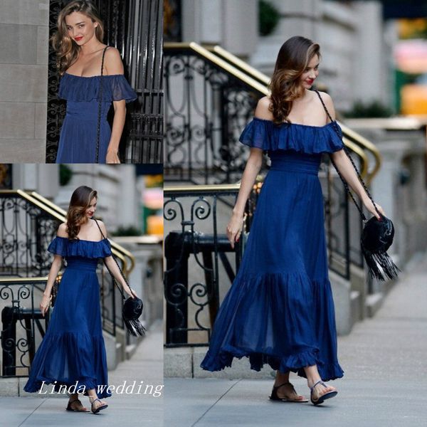 

royal blue miranda kerr evening dress new off shoulder chiffon long formal party gown celeybrity dress, Black;red
