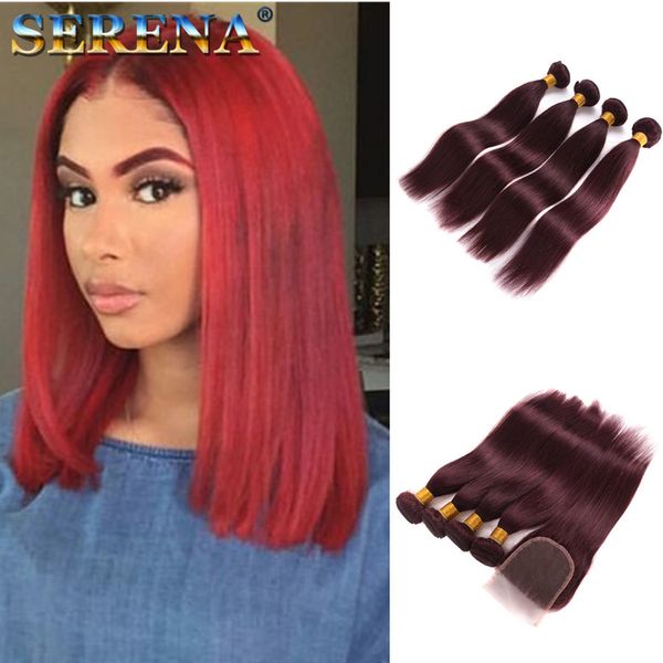 2019 500g 99j Burgundy Dark Wine Red Remy Hair Bundles Silky Straight Body Wave Deep Curly Quality Colored Brazilian Human Hair Weaves Closure From