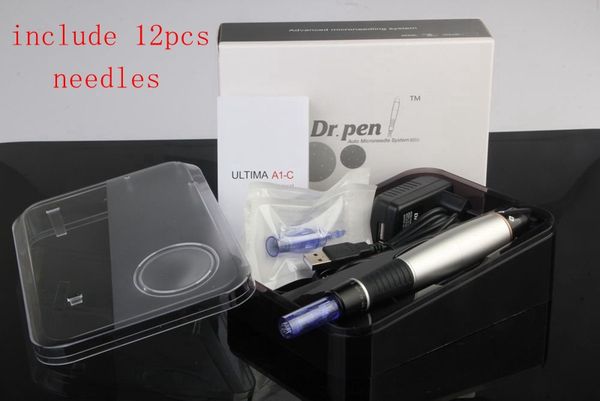 2021 Dr.pen Derma Roller A1-C Авто MicroNeedle Система Антивозрастной регулируемой длины иглы 0,25 мм-3.0 мм Электрическая печать с 12шт.