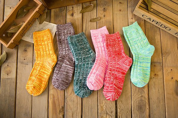 Vintage ECAO Socken Dicke Jacquard Strumpfwaren Bonbonfarben Damensocken Casual Mädchen Baumwollsocken Kostenloser Versand