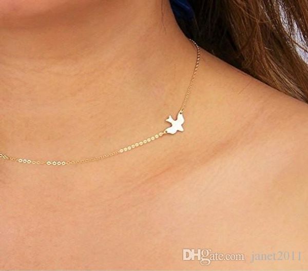 

delicated soar dove bird 14k gold fill flying bird sideways pendant choker gifts for her womens chokers necklaces, Golden;silver