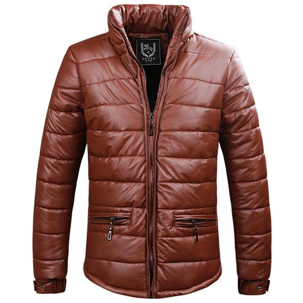 

fall-men's 2016 winter men's thick cotton pu leather feather padded jacket korean version of casual men's jacket, Black