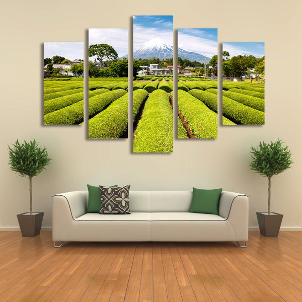 Acheter 5 Panneau Mur Art Neige Montagne Jardin De Thé Japon Paysage Peinture Impressions Sur Toile Illustration Oeuvre Pour Salon Sans Cadre De