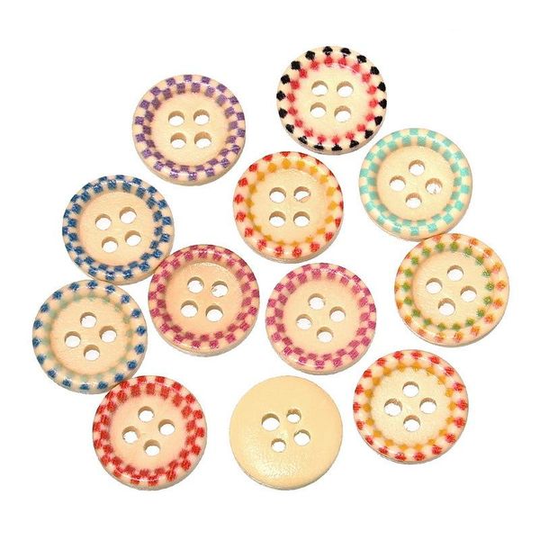 

mixed 100 pcs 15mm 4-hole painted wooden sunken four-hole buttons 15mm fine candy colored buttons, Black