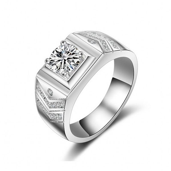 

brand fashion jewelry handmade wedding band ring for men 1ct cz diamond 925 sterling silver male engagement finger ring gift, Slivery;golden
