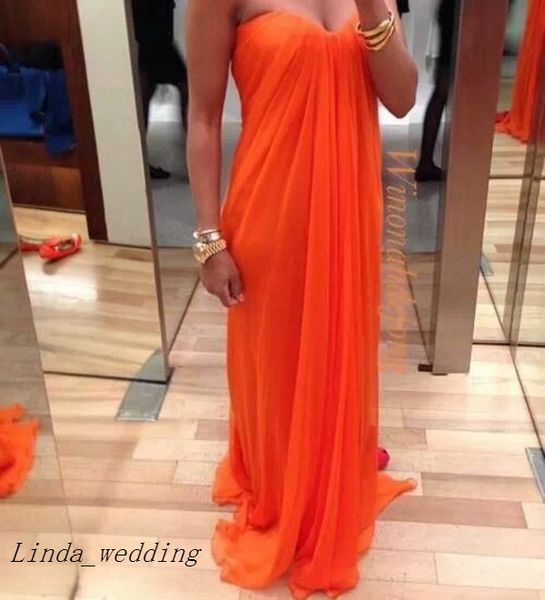 Kostenloser Versand Mode Tumblr Orange Chiffon Abendkleider Sommer Bodenlangen Lange Abendkleider Vestidos De Fiesta