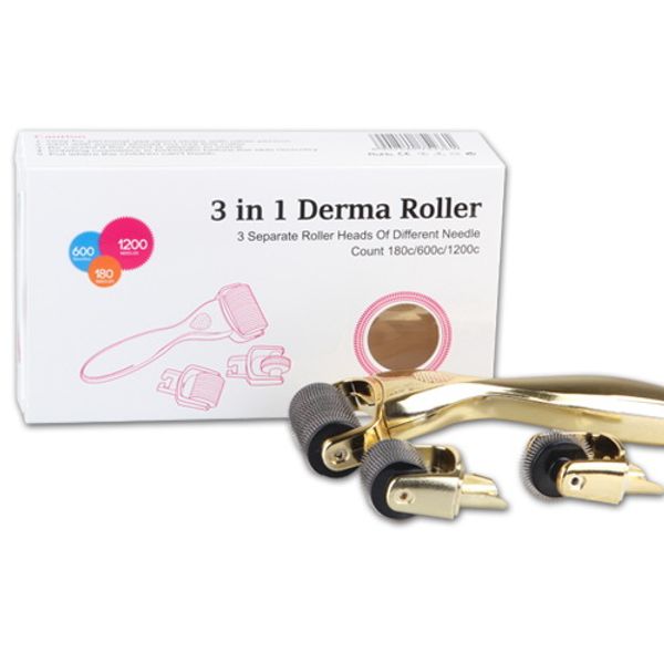 Kit 3 in 1 Derma Roller Titanium Micro Needle Roller 180 600 1200 Aghi Skin DermaRoller per corpo e viso