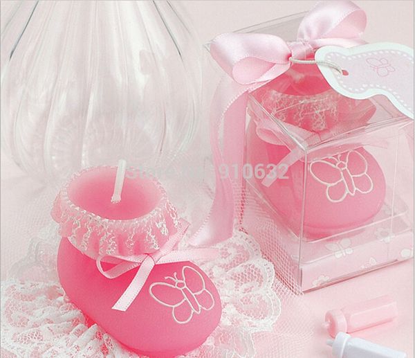 Atacado- 20pcs Pink Baby Sock Shoe Candle para festa de casamento de festas de bebê Presentes de lembranças de aniversário