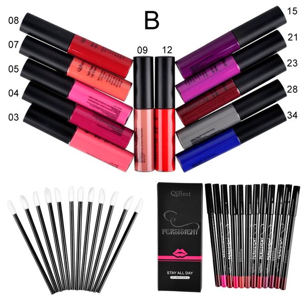 

sell qimakeup set 12 colors lip gloss + 12 colors pencil + 12 lip brush new brand qimatte lip gloss waterproof lip pencil