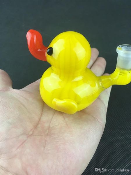 Tubo ajustado de fumo, mini pato amarelo pato petróleo de vidro de vidro, conector de 14mm de bongo, tomada de fábrica