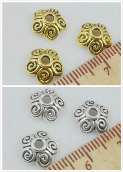 Liberi la nave 300 pezzi in lega d'argento tibetano/oro modello a spirale perline caps per creazione di gioielli artigianali 10x3.5mm