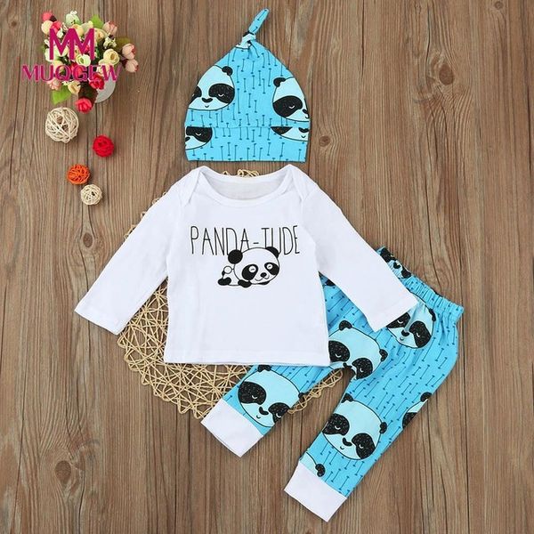 Bebê recém-nascido Meninos Meninas Conjuntos de Roupas Novo Outono Algodão de Manga Longa Panda Impressão Infantil 3 pcs Roupas Ternos Criança Crianças Conjunto de Roupas