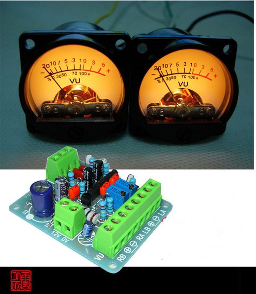 

wholesale-2pcs panel vu meter warm back light audio level amp + one driver board