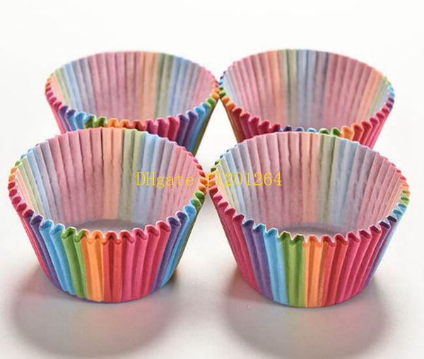 Frete grátis rainbow cor bolo de papel do queque forro de cozimento muffin caixa copo caso bandeja do partido molde do bolo de decoração