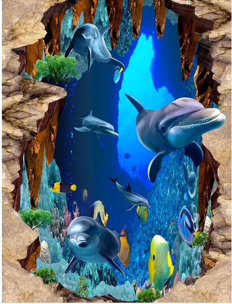 

sea world dolphin 3d three-dimensional floor painting floor tiles vinyl flooring bathroom