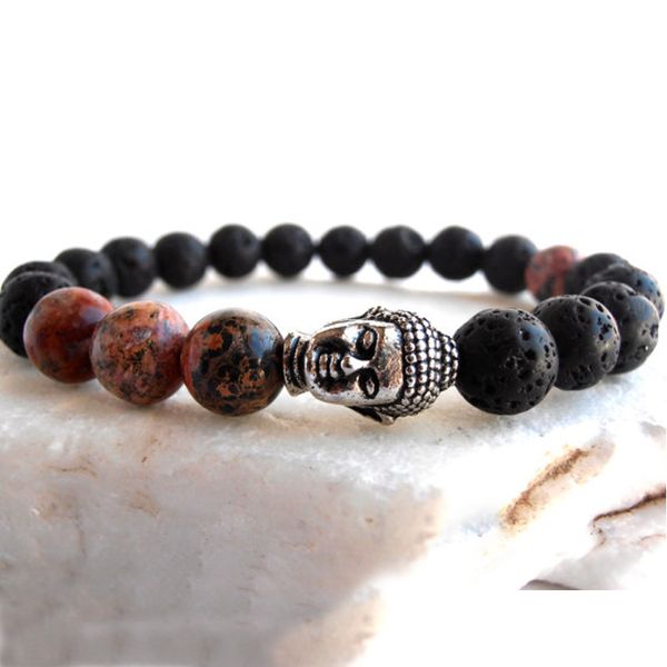 

sn0563 personal mens jasper buddha bracelet lava stone bracelet leopard skin jasper bracelet for men, Black