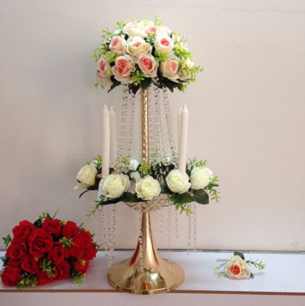 Luxury Wedding Gold Flower Stand 65cmh Banquet Flower Vase Wedding