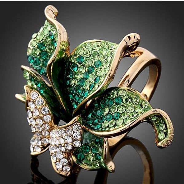 

imitation diamond 18k gold plated party jewelry elegant fashion crystal butterfly shape wedding rings for womee rings jewelry shipping, Silver