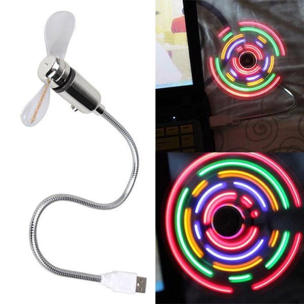 Flexibler Mini-USB-LED-Lüfter mit 5-farbigem LED-Licht, umschaltbar, cooles Gadget, flexibler USB-Uhr-Lüfter, Gadgets, cooler USB-Lüfter, Einzelhandelsverpackung