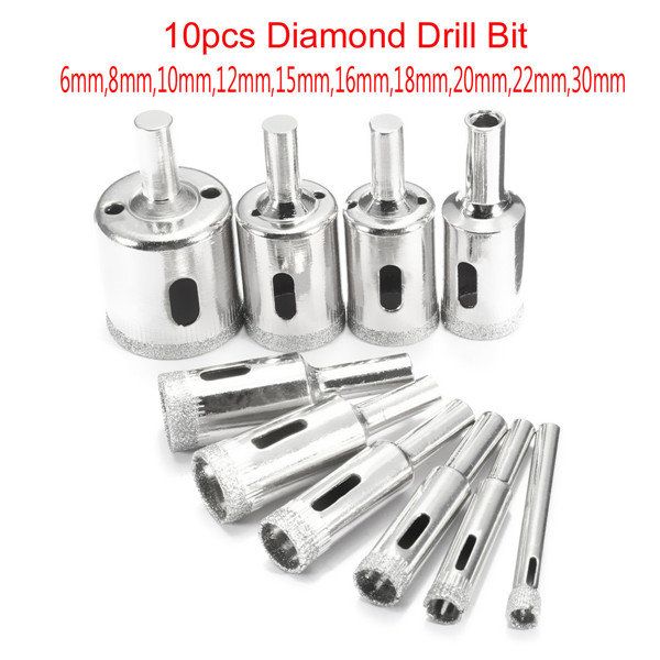 2018 Diamond Hole Saw Drill Bit Set 6mm 30mm For Tile Ceramic Glass 10pcs Diamond Hole Saw Drill Bit Set 6mm 30mm For Tile Ceramic Glass Porcelain Marble