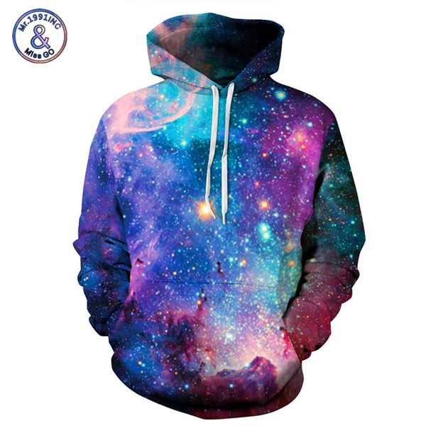 

wholesale- mr.1991inc brand hoodies men/women space galaxy 3d print hoodie sweatshirts with cap autumn couples hoody moletom, Black