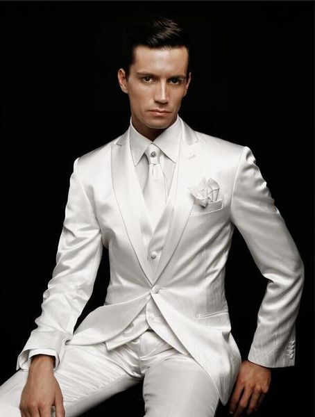 

wholesale- new arrival one button white groom tuxedos groomsmen mens wedding suits formal dress (jacket+pants+vest+tie) no:169, White;black