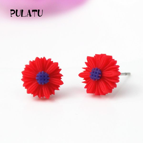 

9 color sun flower earrings for girls resin cute small daisy stud earrings women fashion jewelry pulatu cj111, Golden;silver