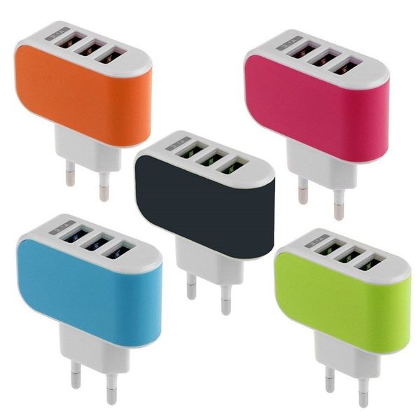 5V 1A Süßigkeit EU US Stecker 3 Hafen USB-Wand-Ladegerät Universal-Reise Wechselstrom-Haus Bequemer Energien-Adapter bunt für iphone 6s Samsung S7 HTC Fahrwerk